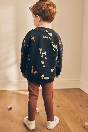 Next Baby Pamuklu Black Brown Safari Swearshirt Alt Üst Takım