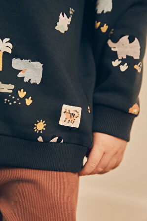 Next Baby Pamuklu Black Brown Safari Swearshirt Alt Üst Takım