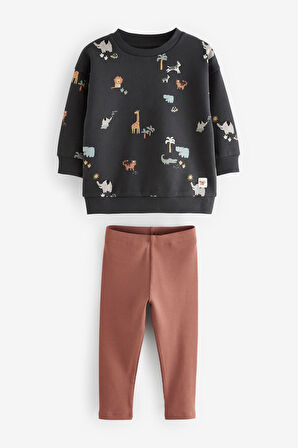 Next Baby Pamuklu Black Brown Safari Swearshirt Alt Üst Takım