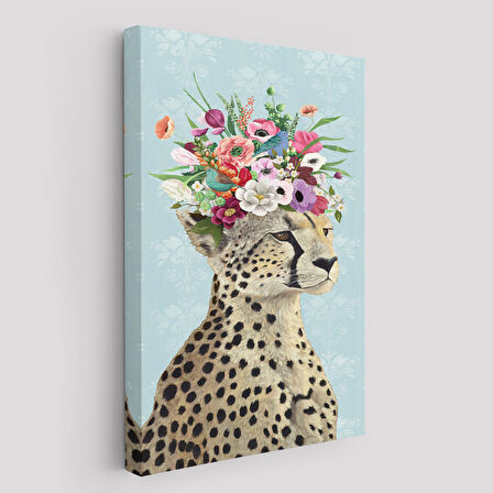 Çiçek Taçlı Kraliçe Çita Kanvas Tablo-6090