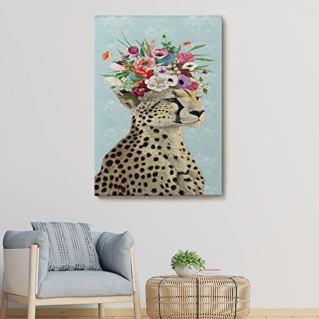 Çiçek Taçlı Kraliçe Çita Kanvas Tablo-6090