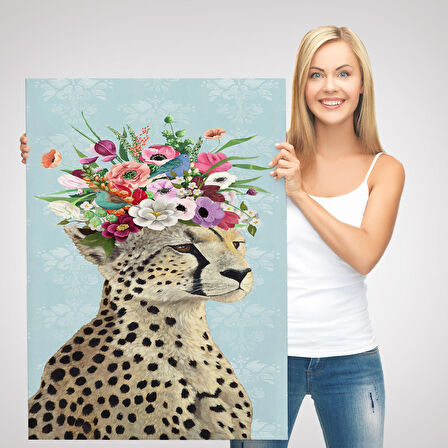 Çiçek Taçlı Kraliçe Çita Kanvas Tablo-6090