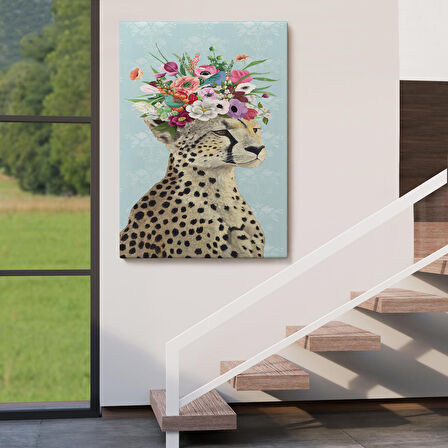 Çiçek Taçlı Kraliçe Çita Kanvas Tablo-6090