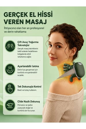 Isıtmalı ve Şarjlı Masaj Aleti - Ultra Güçlü Motor Şarjlı Masaj Yastığı, Boyun Masaj Aleti, El Hissiyatlı