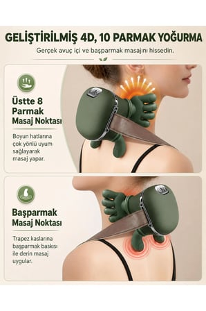 Isıtmalı ve Şarjlı Masaj Aleti - Ultra Güçlü Motor Şarjlı Masaj Yastığı, Boyun Masaj Aleti, El Hissiyatlı