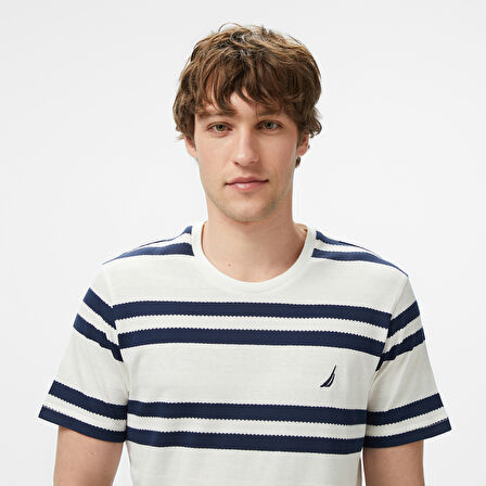 Nautica Erkek Krem Regular Fit Çizgili T-Shirt