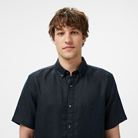 Nautica Erkek Siyah Classic Fit Keten Gömlek