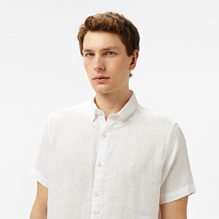 Nautica Erkek Beyaz Classic Fit Keten Gömlek