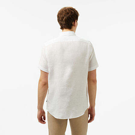 Nautica Erkek Beyaz Classic Fit Keten Gömlek