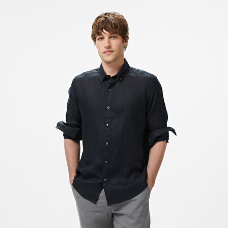 Nautica Erkek Siyah Classic Fit Keten Gömlek