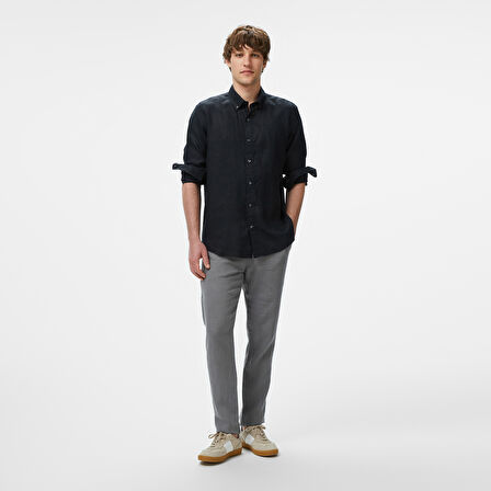 Nautica Erkek Siyah Classic Fit Keten Gömlek