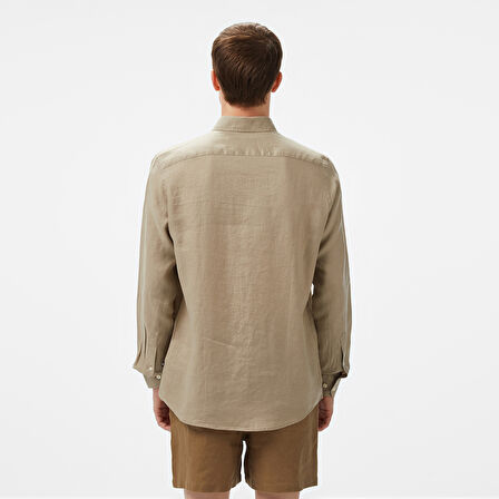 Nautica Erkek Bej Classic Fit Keten Gömlek
