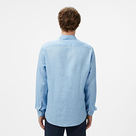 Nautica Erkek Mavi Classic Fit Keten Gömlek