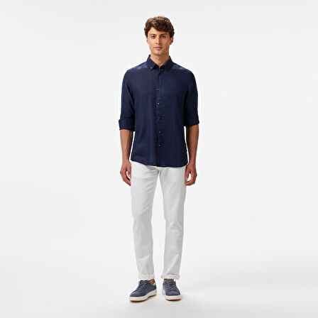 Nautica Erkek Lacivert Classic Fit Keten Gömlek