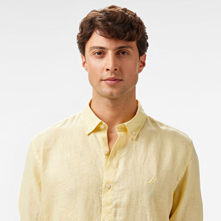 Nautica Erkek Sarı Classic Fit Keten Gömlek