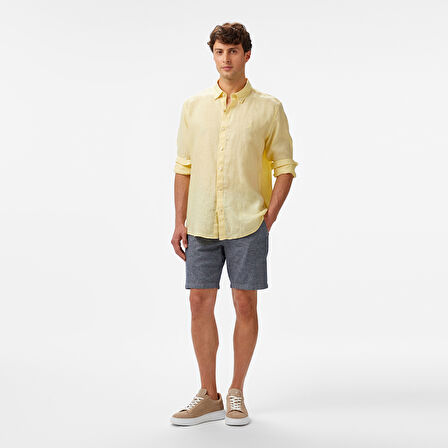 Nautica Erkek Sarı Classic Fit Keten Gömlek