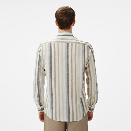 Nautica Erkek Kahverengi Classic Fit Çizgili Gömlek