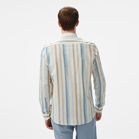 Nautica Erkek Mavi Classic Fit Çizgili Gömlek