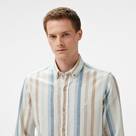 Nautica Erkek Mavi Classic Fit Çizgili Gömlek