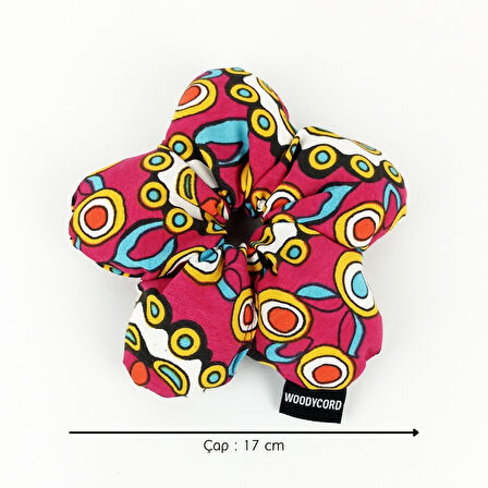 WoodyCord El Yapımı Çiçek Model Pofuduk Scrunchie Toka