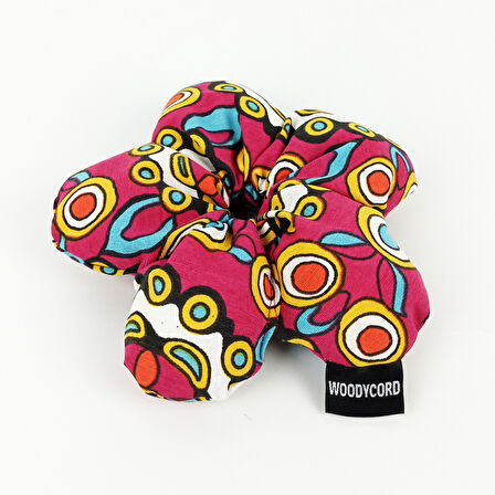 WoodyCord El Yapımı Çiçek Model Pofuduk Scrunchie Toka