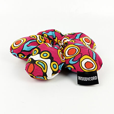 WoodyCord El Yapımı Çiçek Model Pofuduk Scrunchie Toka