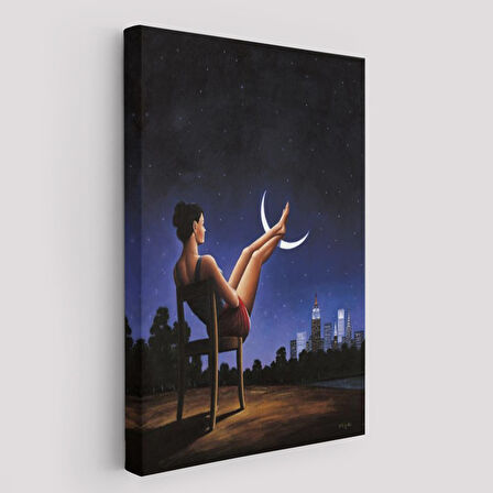 Ay'a Ayaklarını Koyup Dinlenen Kadın, Sürreal Sanat Tablosu-6091