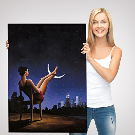 Ay'a Ayaklarını Koyup Dinlenen Kadın, Sürreal Sanat Tablosu-6091