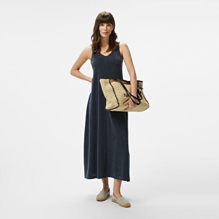 Nautica Kadın Siyah V Yaka Kolsuz Elbise