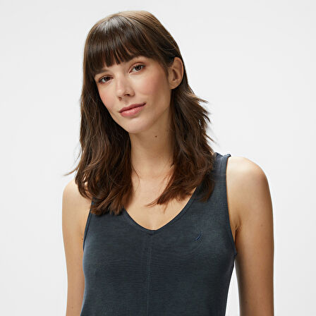 Nautica Kadın Siyah V Yaka Kolsuz Elbise