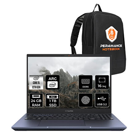 ASUS Expertbook B5 i5 1250P 24GB DDR5 1TB SSD Arc A350M/4GB 16" 4K OLED FDOS Dizüstü Bilgisayar