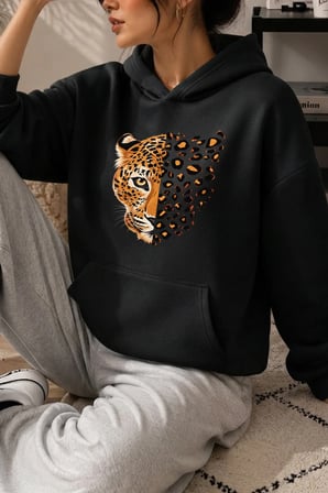 Unisex LeoKaplan Baskılı Oversize Hoodie Kapüşonlu Sweatshirt