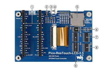 Raspberry Pi Pico 3.5inç Dokunmatik Ekran Modülü - 65K Colors, 480×320, SPI