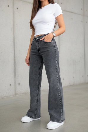 Nova Kadın Yüksek Bel Füme Salaş Jeans Wide Leg Geniş Paça Palazzo Kot Pantolon