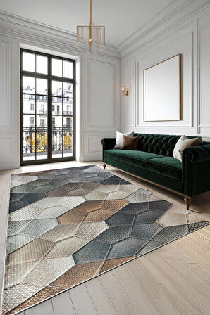 Her Karede Denge Şık ve Yıkanabilir Geometrik Kaymaz Taban Halı