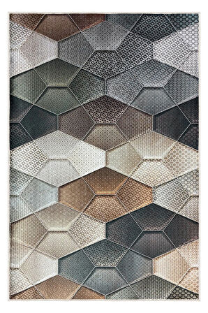 Her Karede Denge Şık ve Yıkanabilir Geometrik Kaymaz Taban Halı