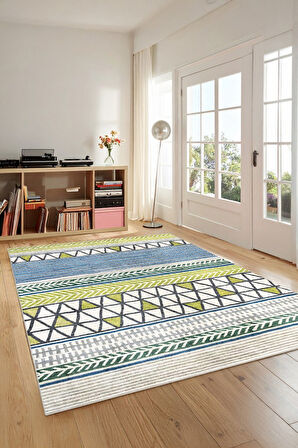 Desenlerin Dansı Geometrik Renkli Modern Renkli Kaymaz Taban Halı