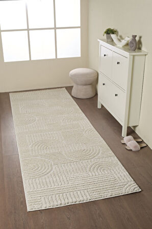 Yumuşak Peluş Tüylü İskandinav desenli Kabarık Bukleli Krem Renkli Halı