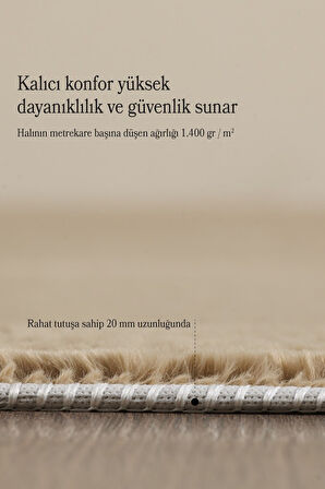 Modern Saçaklı Kaymaz Taban Tavşan Tüyü Kolay Temizlenebilir Yıkanabilir Salon Oturma Odası Yolluk Mutfak Halısı Bej Renk