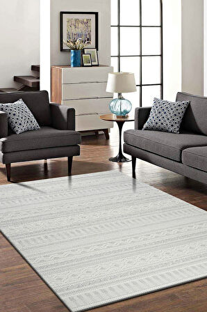 Modern Geometrik Tasarımlı Jüt Dokuma Loop Sisal Gri Renk Halı