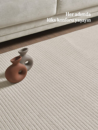 Modern Tasarımlı Salon  Mutfak  Koridor halısı  Düz Saçaklı Bej Renkli