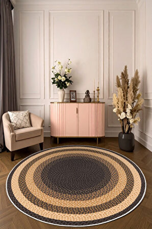 Zeminde Sıcaklık Örgü Desen Görünümlü Yuvarlak Kaymaz Taban Halı