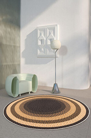 Zeminde Sıcaklık Örgü Desen Görünümlü Yuvarlak Kaymaz Taban Halı