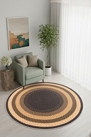 Zeminde Sıcaklık Örgü Desen Görünümlü Yuvarlak Kaymaz Taban Halı