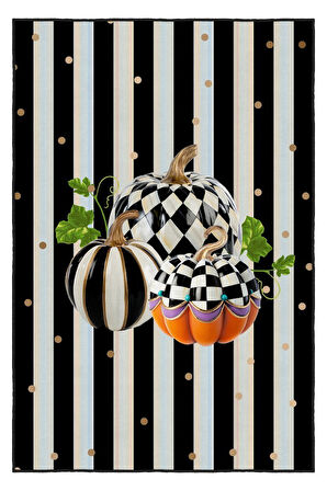 Modern Mutfaklara Masalsı Dokunuş: Balkabağı Desenli Tasarım Siyah Beyaz Halı