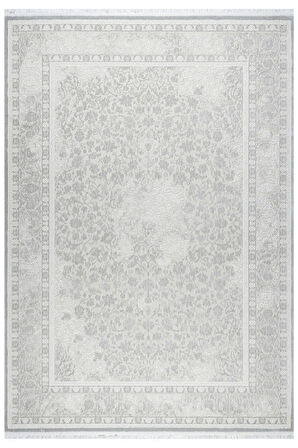 Klasik Medalyon Tasarımlı Pamuk Tabanlı Salon - Oturma Odası Gri Renk Halı