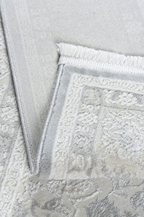 Klasik Medalyon Tasarımlı Pamuk Tabanlı Salon - Oturma Odası Gri Renk Halı