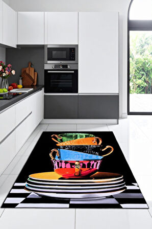 Mutfakta Sanat Var: Renkli Tabaklarla Tasarlanmış Kaymaz Taban Hal