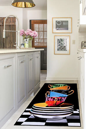 Mutfakta Sanat Var: Renkli Tabaklarla Tasarlanmış Kaymaz Taban Hal