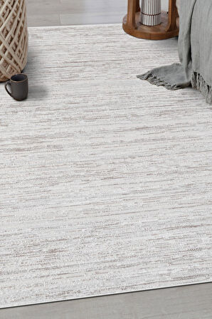 Pamuk Tabanlı Modern Tasarımlı  Sisal Çizgili Bej Renk Halı